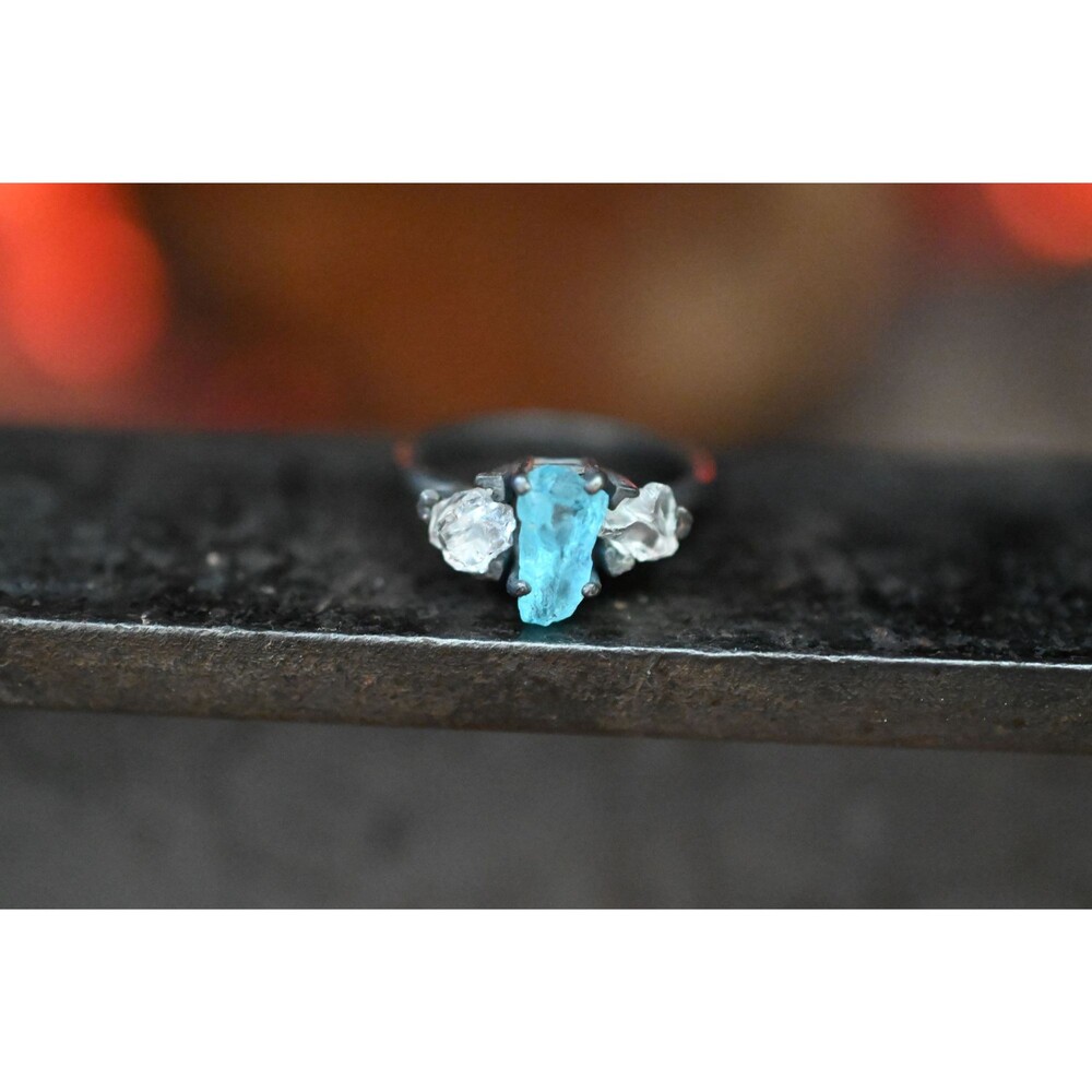 Aquamarine Engagement Ring Rough Blue Gemstone Natural Uncut Aquamarine Wedding